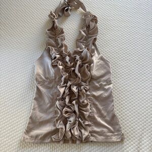 Y2K vintage satin cream halter top with ruffles smocked back size M